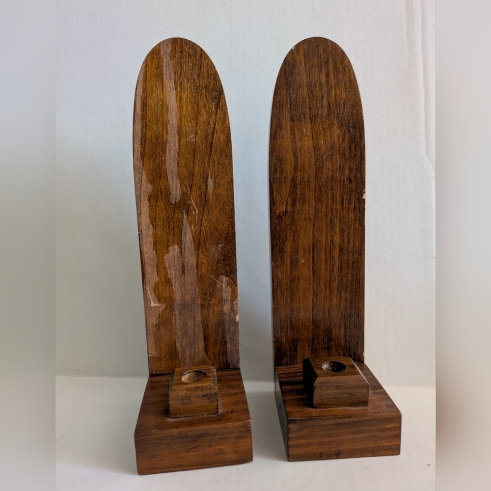 Vintage Wood Wall Sconce Candleholders Set of Two.